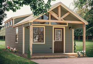 lelands park model cabin exterior front small 300x206 - See Our Cabins